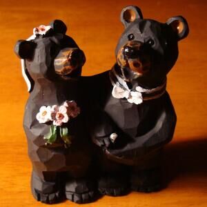 Black Bear Bride & Groom Figurine Rustic Wedding Lodge Cabin Decor Gift Couples